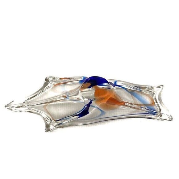 Retro Vintage Max Verboeket MCM Art Glass Fishtail Bowl Danish Signed 5x18 - Picture 7 of 9